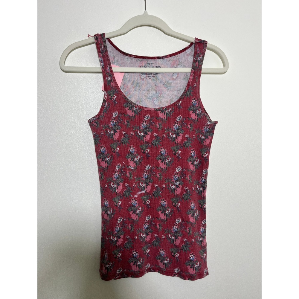 Faded‎ Glory Ribbed Floral Tank Top Burgundy Pink Scoop Neck Camisole